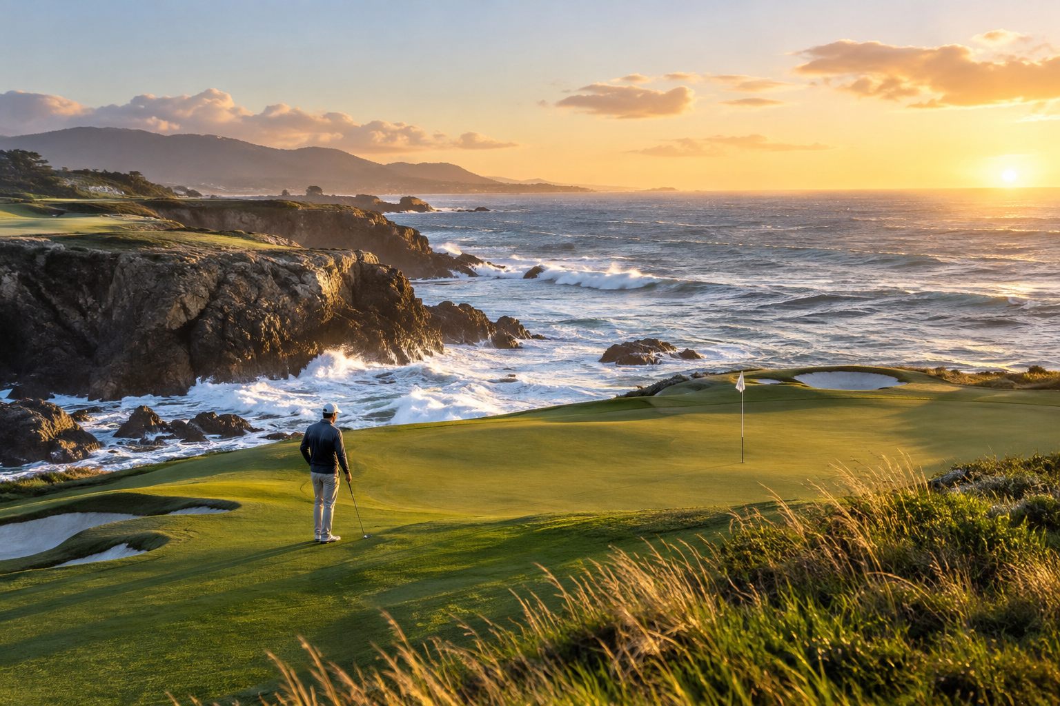 Oceanfront golf hole above the surf